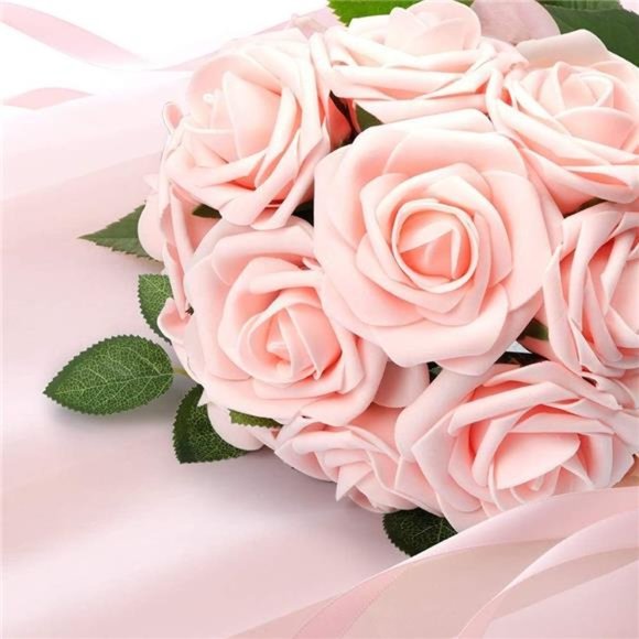 50pcs Artificial Rose Flowers, Pink Roses Blush Real Touch Foam Fake Rose Bulk - Picture 3 of 6